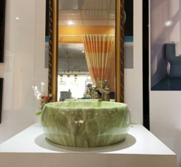 Lavabo tròn sứ xanh cẩm thạch