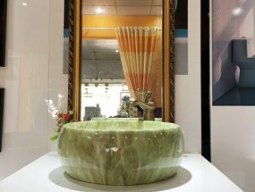 Lavabo tròn sứ xanh cẩm thạch
